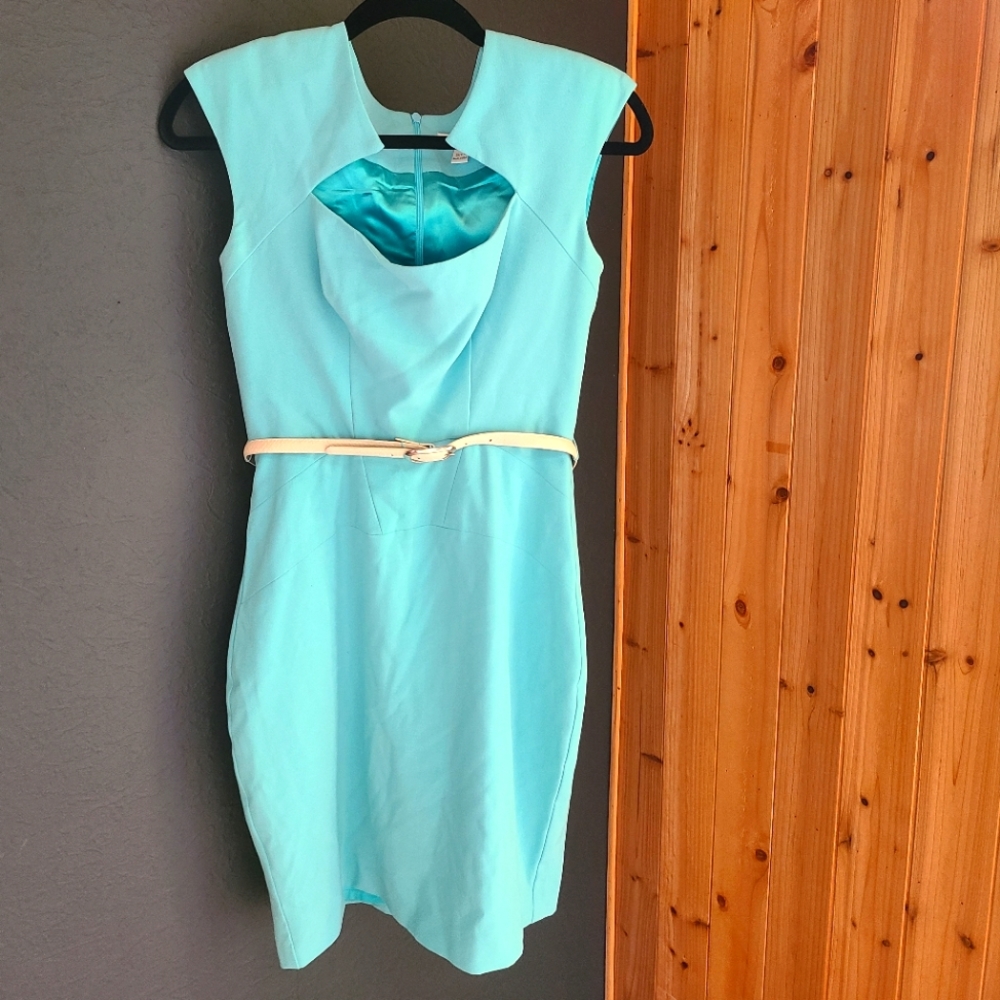 Boston Proper Light Blue Belted Sheath Dress